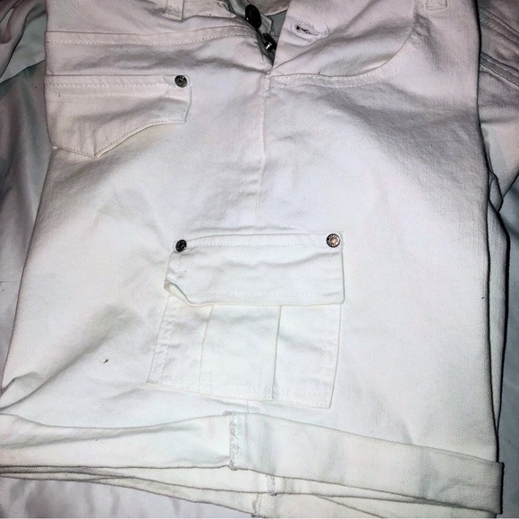 No Fuze, Off White Denim, Vintage Style Bib Shorts Overalls SZ 08/10 - Picture 9 of 15